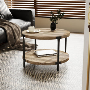 English Elm Modern Round Coffee Table With Double-Layer Storage, Easy Assembly For Living Room & Study Use W1727P251175