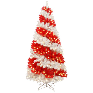 English Elm 6ft Candy Cane Christmas Tree with 300 Warm White LEDs, 904 Bendable Branches, Easy Assemble Joyfully Festive Decor N710P181789J