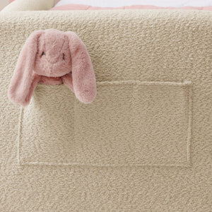 English Elm Twin Boucle Upholstered Kids Bed Whimsical Rabbit Ear Headboard with Safety Rail Camel W1413P407488