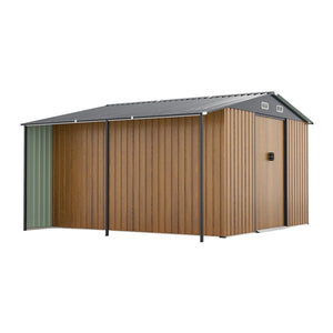 English Elm 10x12 Ft Galvanized Steel Outdoor Shed Dual Zone Lockable Sliding Doors Backyard Storage Yellow W1598S00033