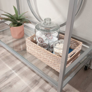 English Elm Contemporary Rolling Bar Cart with Tempered Glass Shelves and Gray Metal Frame B356P367947