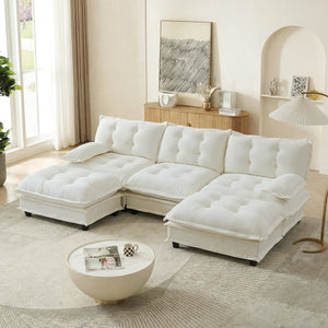 English Elm 107" U-shaped Chenille Modular Sectional with Ottomans Deep Sink Cloud Sofa W714S01679