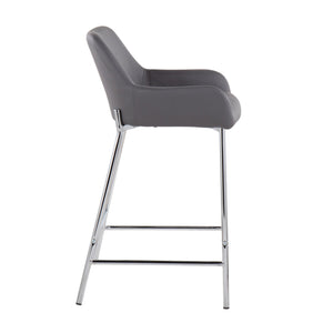 English Elm Daniella Contemporary Counter Stool Set Of 2 In Chrome Metal & Grey Faux Leather For Modern Spaces B202S00051
