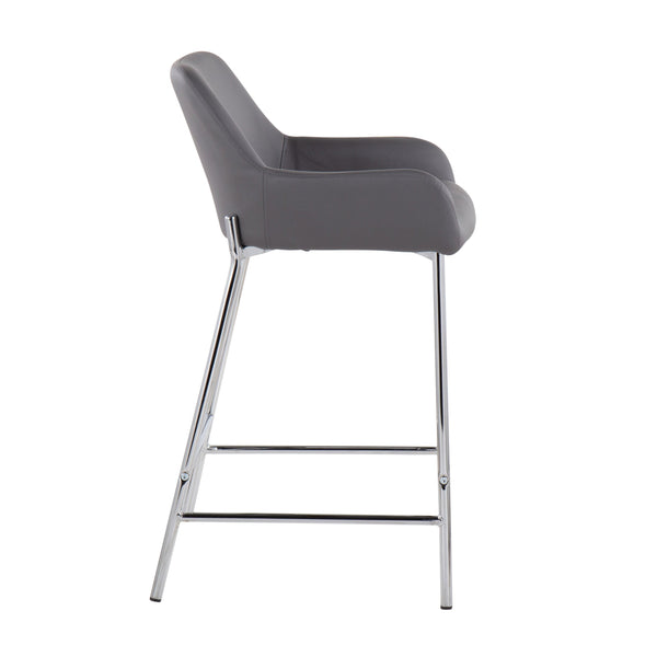 English Elm Daniella Contemporary Counter Stool Set Of 2 In Chrome Metal & Grey Faux Leather For Modern Spaces B202S00051
