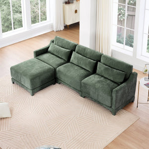 English Elm Three-Seater Chenille Sofa Set With Modular Ottomans, Elegant Design, High-Resilience Comfort, Green W714S01217-GIGA
