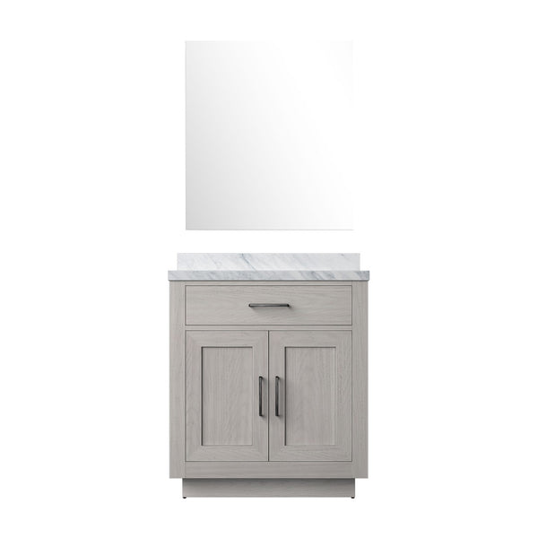 English Elm White Oak Single Bath Vanity Set With Carrara Marble Top & Frameless Mirror - Elegant Storage Solution B2731S01394-GIGA