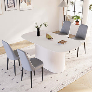 English Elm 63" Cream Mdf Dining Table & 4 Pu Chair Set – Mid-Century Modern Style With Black Metal Legs W2189S00693