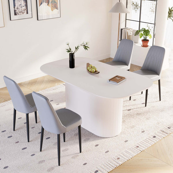 English Elm 63" Cream Mdf Dining Table & 4 Pu Chair Set – Mid-Century Modern Style With Black Metal Legs W2189S00693