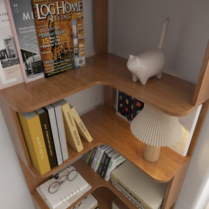 English Elm 6 Tier Freestanding L-Shaped Corner Bookshelf with Anti-Tip, Rounded Corners, 3D Wood Grain Finish Dark Oak W2899P372855