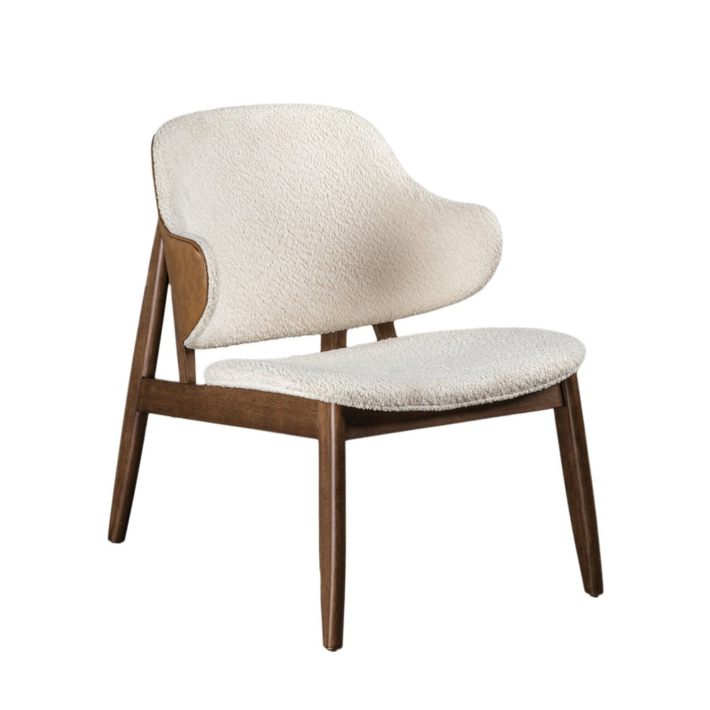 English Elm Mid-Century Wingback Chair with Matching Side Table, Bouclé-Style Upholstery, Solid Wood Frame Beige,Walnut 30 L x 13 W x 30 H B2741S00355