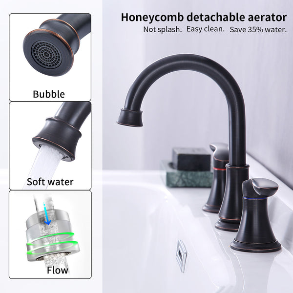 English Elm 2-Handle Widespread Bathroom Sink Faucet In Oil-Rubbed Bronze With 360° Swivel Spout & Drain Assembly T3177P277548