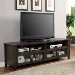 English Elm Transitional TV Console with Dual Cabinets and Open Shelves, 60" Media Stand with Rear Wire Access Gray 75 L x 24 W x 9 H B2741P361960