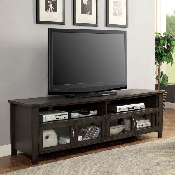 English Elm Transitional TV Console with Dual Cabinets and Open Shelves, 60" Media Stand with Rear Wire Access Gray 75 L x 24 W x 9 H B2741P361960