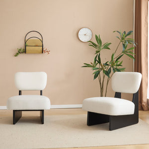 English Elm [set of 2] Beige Polyester Barrel Lounge Chairs with Black Wood Base for Living Room Black N767P373046B