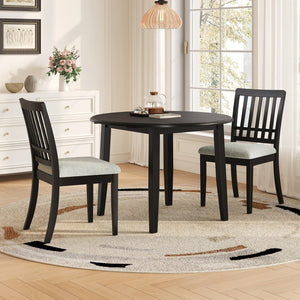 English Elm 3-piece Folding Round Dining Set with Upholstered Chairs for Compact Apartment Spaces Black N752S000618B
