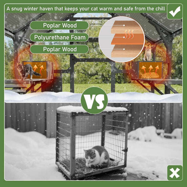 English Elm Large Walk-in Pine Catio Multi-cat Enclosure with Seven Platforms and Weatherproof Roof N704G201613E