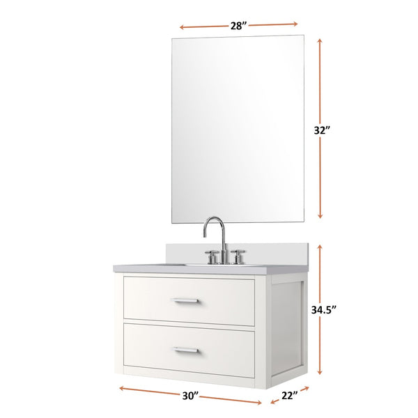 English Elm White Single Bath Vanity Set With White Quartz Countertop, Mirror, Faucet – Ready To Install Elegance B2731S01973-GIGA