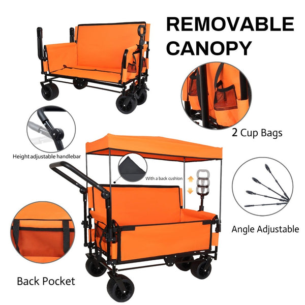 English Elm 3-in-1 Folding Wagon with Canopy Bench Seat 500lb All Terrain Heavy Duty Cart Orange W2932P354214