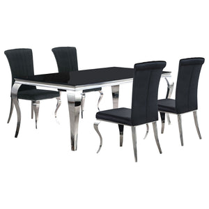 English Elm Black Tempered Glass Dining Set with Velvet Chairs and Sculptural Steel Legs B062S01827