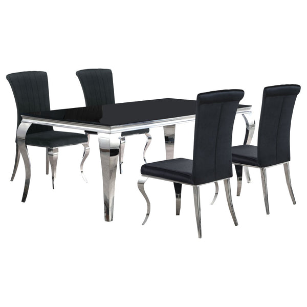 English Elm Black Tempered Glass Dining Set with Velvet Chairs and Sculptural Steel Legs B062S01827