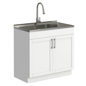 English Elm Hennessy Shaker Cabinet Utility Sink Stainless Steel Basin Laundry Room Setup B136P427216