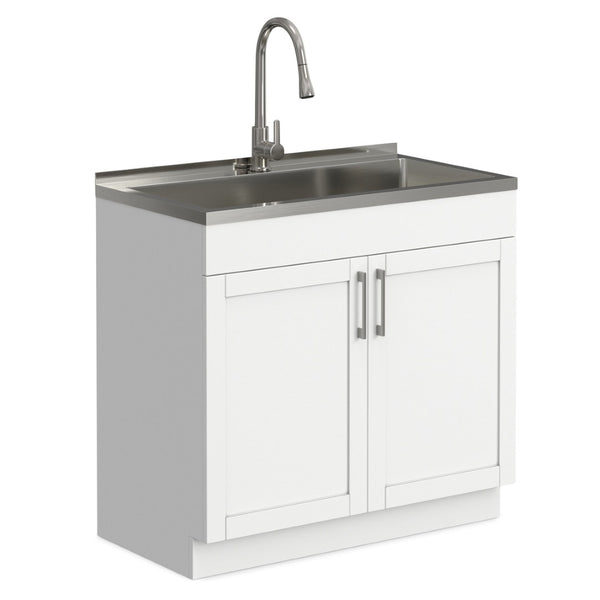 English Elm Hennessy Shaker Cabinet Utility Sink Stainless Steel Basin Laundry Room Setup B136P427216