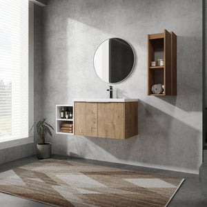 English Elm 42" Wall-Mounted Bathroom Vanity Set With Integrated Sink & Soft-Close Doors For Modern Spaces W999S00234