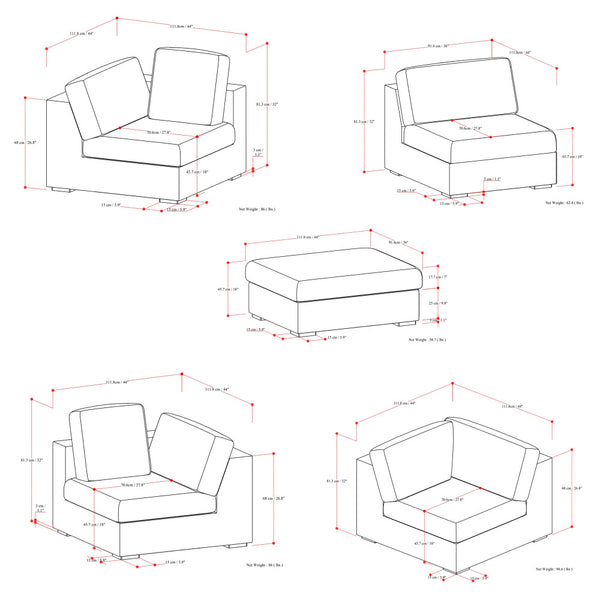 English Elm Jasmine Cloud Grey Corner Sectional Sofa & Ottoman — Handcrafted Performance Fabric, Reversible Cushions (96) B136P199246