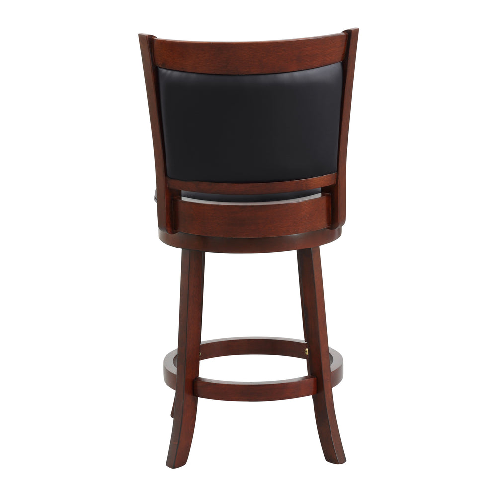 English Elm Comfortable Swivel Counter Height Chair In Dark Cherry Finish - Faux Leather, Solid Wood, Stylish Design B011P238914