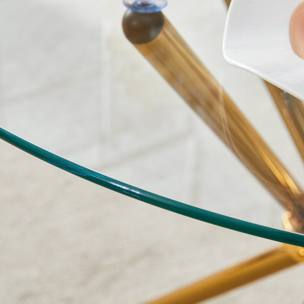 English Elm 4-Piece Modern Luxe Dining Set With Round Glass Table & Elegant White-Gold Chairs For Stylish Interiors W1151S03685