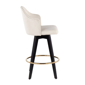 English Elm Fixed-height Swivel Counter Stools with Faux Leather Seats and Chrome Footrest Set of 2 Cream B202S02147