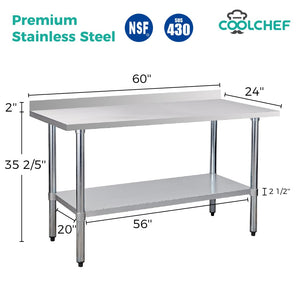 English Elm 24" X 60" Stainless Steel Nsf Prep Table with Backsplash and Storage Undershelf W3629P365475