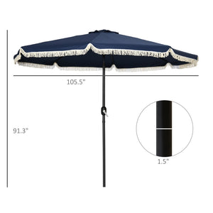 English Elm Outsunny 9ft Ruffled Fringe Patio Umbrella Vented Canopy Crank Tilt Resort Style W2225P200479