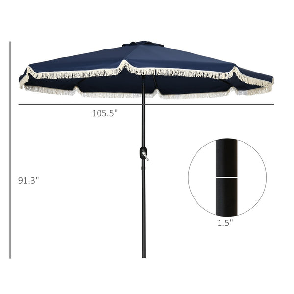 English Elm Outsunny 9ft Ruffled Fringe Patio Umbrella Vented Canopy Crank Tilt Resort Style W2225P200479