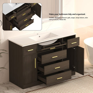 English Elm 48"dark Brown Vanity with 6 Drawers and Soft Close Doors for a Spa Bathroom Dark Brown W3133S00025