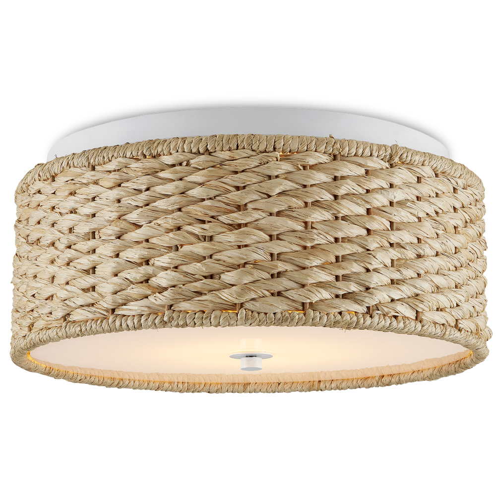 Colchester Raffia Flush Mount Light Fixture - Bohemian Design with Natural White Finish & Diffuser
