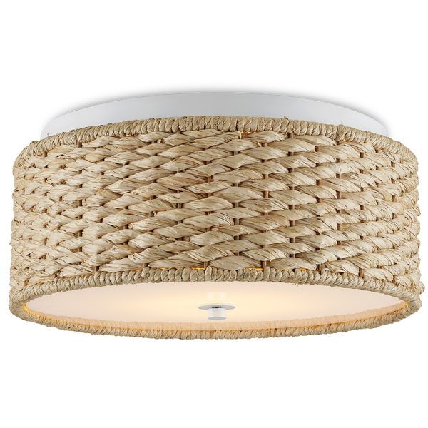 Colchester Raffia Flush Mount Light Fixture - Bohemian Design with Natural White Finish & Diffuser
