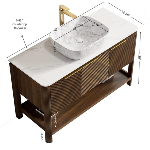 English Elm Dipa 48 Inch Floating Bathroom Vanity Walnut Cabinet Sintered Stone Top Led Sensor W2615S00513