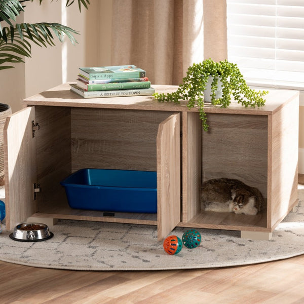 Baxton Studio Baxton Studio Jasper Stylish Oak Cat Litter Box Cover – Modern Furniture for Odor Control & Chic Décor SECHC150040WI-Hana Oak-Cat House