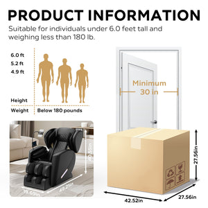 English Elm 2024 Massage Chair Recliner Zero Gravity with Full-Body Air Pressure, Automatic Office L-Shaped Black W1875P154836