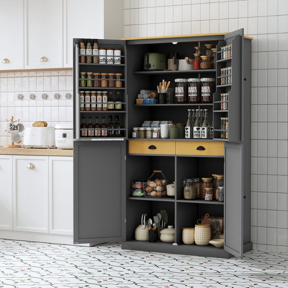 English Elm Topmax Freestanding Pantry Cabinet Gray Mdf with Drawers Door Shelves SP000046AAE