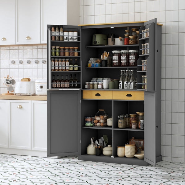 English Elm Topmax Freestanding Pantry Cabinet Gray Mdf with Drawers Door Shelves SP000046AAE