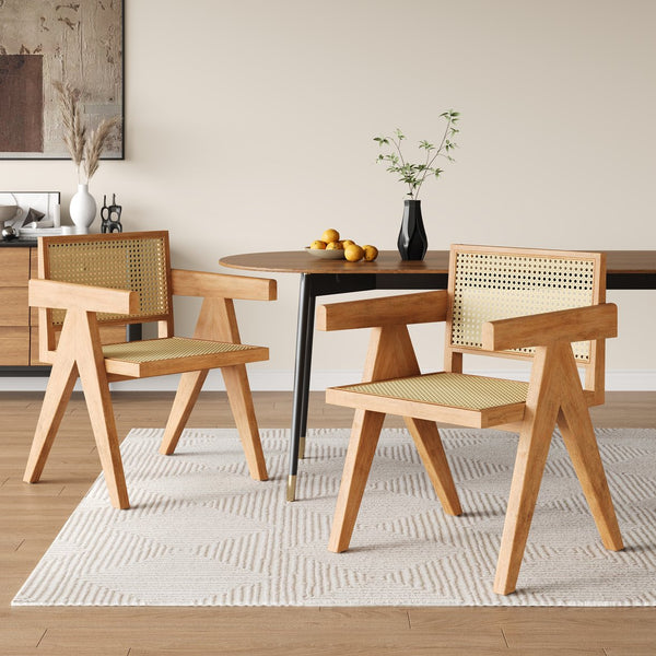 English Elm Christopher Knight Home® - Chandigarh Arm Dining Chair Set Of 2 - Elegant Natural Rattan With Sturdy Rubberwood Frame N768P241395N