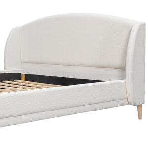 English Elm Queen Boucle Upholstered Wingback Platform Bed Rounded Frame for Modern Bedroom N757Q246186W-1
