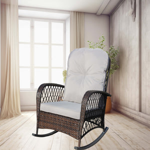 English Elm Outdoor Wicker Rocking Chair with Wide Seat, Thick Removable Cushion, Steel Frame, Weatherproof Design W209P268007