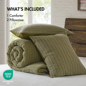 English Elm 3PCS King Comforter Set – Plush Washed Microfiber Comforter & Shams, Hypoallergenic 100% Poly Fill Luxury Green 23 L x 21 W x 13 H B035P341105