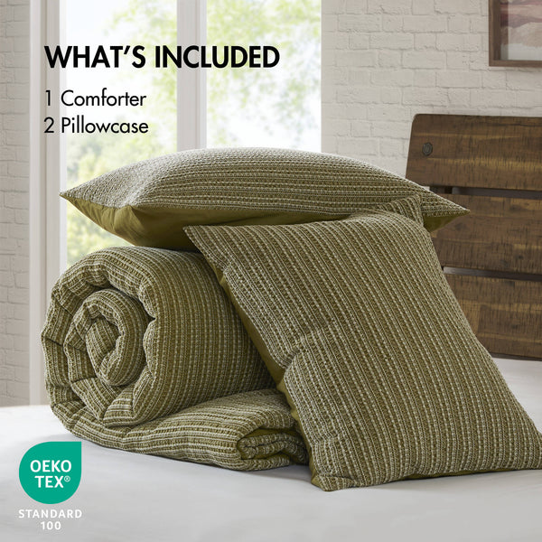 English Elm 3PCS King Comforter Set – Plush Washed Microfiber Comforter & Shams, Hypoallergenic 100% Poly Fill Luxury Green 23 L x 21 W x 13 H B035P341105