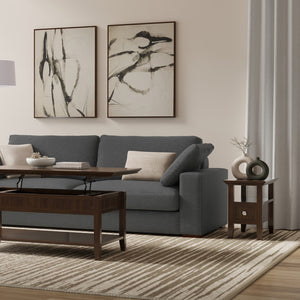 English Elm Acadian Solid Wood Narrow Side Table with Drawer Brunette Brown — Handcrafted, Tapered Legs, Shelf, 24" D x 14" W x 20" H B136P203467