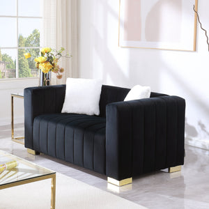 English Elm A Modern Velvet Loveseat - Elegant Channel-Tufted Chesterfield Style In Black For Any Décor W1099S00127
