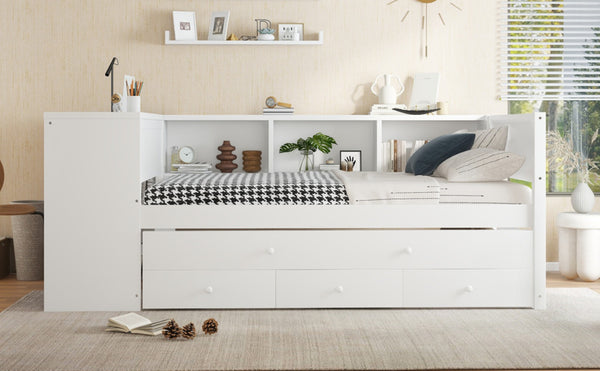 English Elm Twin Size Daybed With Trundle, Stylish Storage & Workspace Solution For Kids, Guests, Or Home Office W1580S00203-GIGA